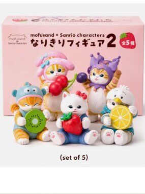 (5 PC Set) Mofusand Kiwi Box Figure Rabbit Fruits Anime Cartoon Full Collection